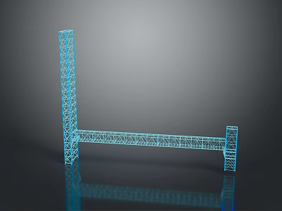 Blue L Shaped Steel Frame Structure Featuring Grid Design And Reflection On Gray Background 3d model