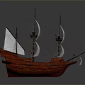 Classic Wooden Sailboat With White Sails And Red Hull As Traditional Water Transport