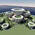 Modern Museum Building Design With Unique Curved Structures And Green Lawn Areas