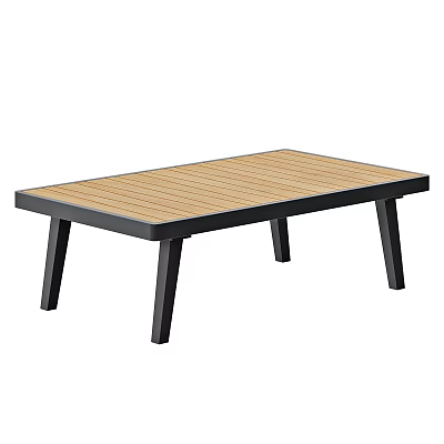 Modern Coffee Table With Wooden Tabletop And Black Metal Frame Legs 3d model