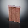 Red Grid Patterned Wall Structure With Spiked Top And Vertical Panels