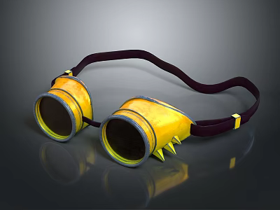 Yellow Goggles With Black Strap Spiked Edges And Round Lenses Design 3d model