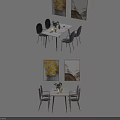 Modern Dining Table Set With White Top Four Chairs Wall Art And Table Plant 3d model