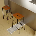 Modern Bar Stools With Brown Wooden Seat And Black Metal Frame On Light Wood Floor