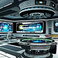 Futuristic Control Room Interior With Multiple Screens And High Tech Control Panels 3d model