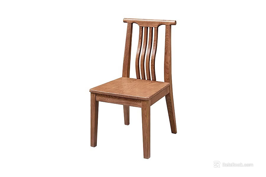 Solid Wood Dining Chair With Vertical Slat Back And Simple Design 3d model