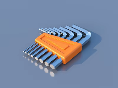 Professional Hex Key Wrench Set With Orange Storage Case And Silver Tools 3d model