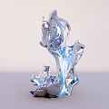 Abstract Blue Metallic Sculpture With Flowing Glossy Form And Shiny Surface