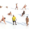 Multiple People In Different Poses Doing Stretching Exercises In Open Area 3d model