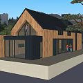 Modern Detached Villa With Wooden Black Exterior Sloped Roof And Mountain View