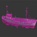 White and Red Fishing Boat with Masts and Cabin for Water Transport