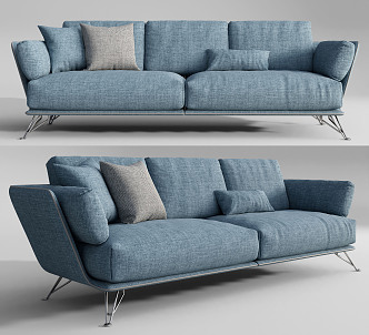 Modern three-seat sofa fabric multi-person sofa 3d model