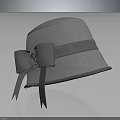 Light Gray Wool Blend Hat With Gray Ribbon Bow And Simple Elegant Design 3d model