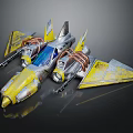 Futuristic Yellow And Silver Aircraft Model With Mechanical Wings And Details