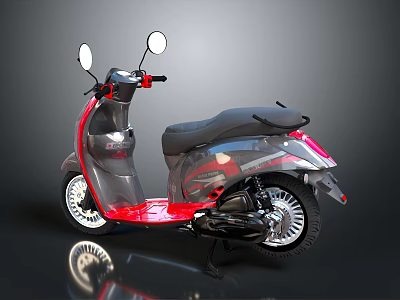 Sleek Modern Gray and Red Scooter with Black Seat Mirrors and Silver Wheels 3d model