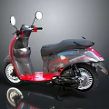 Sleek Modern Gray and Red Scooter with Black Seat Mirrors and Silver Wheels