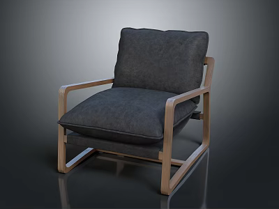 Modern Single Sofa With Gray Fabric Cushion And Wooden Frame Design 3d model