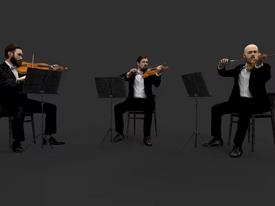 Men In Suits Playing Violins With Music Stands On Gray Background 3d model