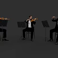 Men In Suits Playing Violins With Music Stands On Gray Background