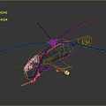 Military Transport Helicopter With Blue Rotors And Detailed Cargo Compartment Design Structure