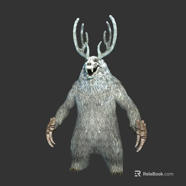 Mythical Antlered Creature Character Design With Furry Body And Clawed Limbs 3d model 