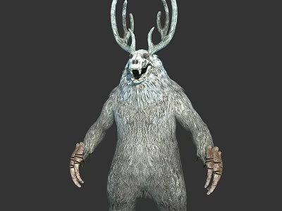 Mythical Antlered Creature Character Design With Furry Body And Clawed Limbs 3d model