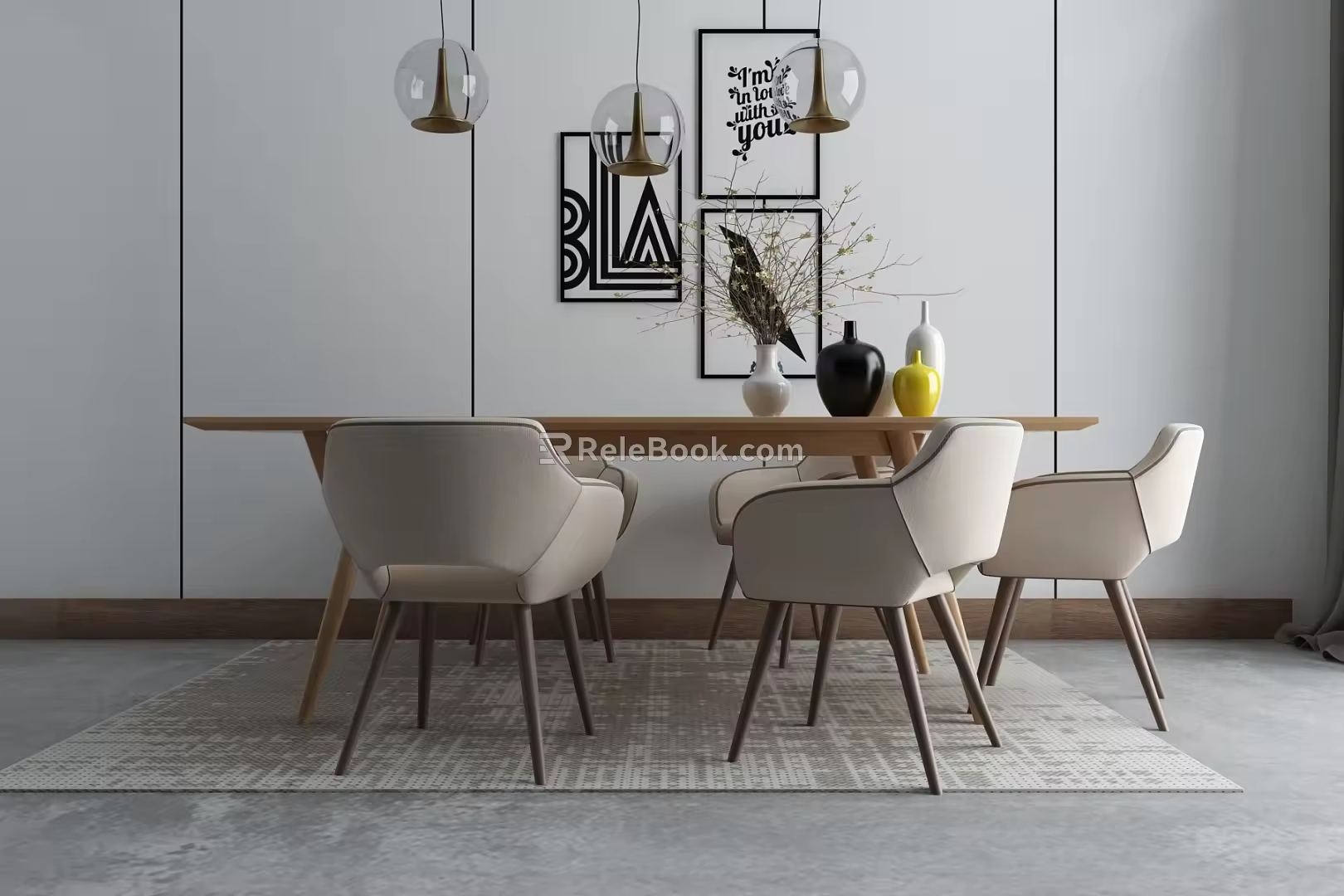 Nordic Dining Table and Chair Combination 3d model
