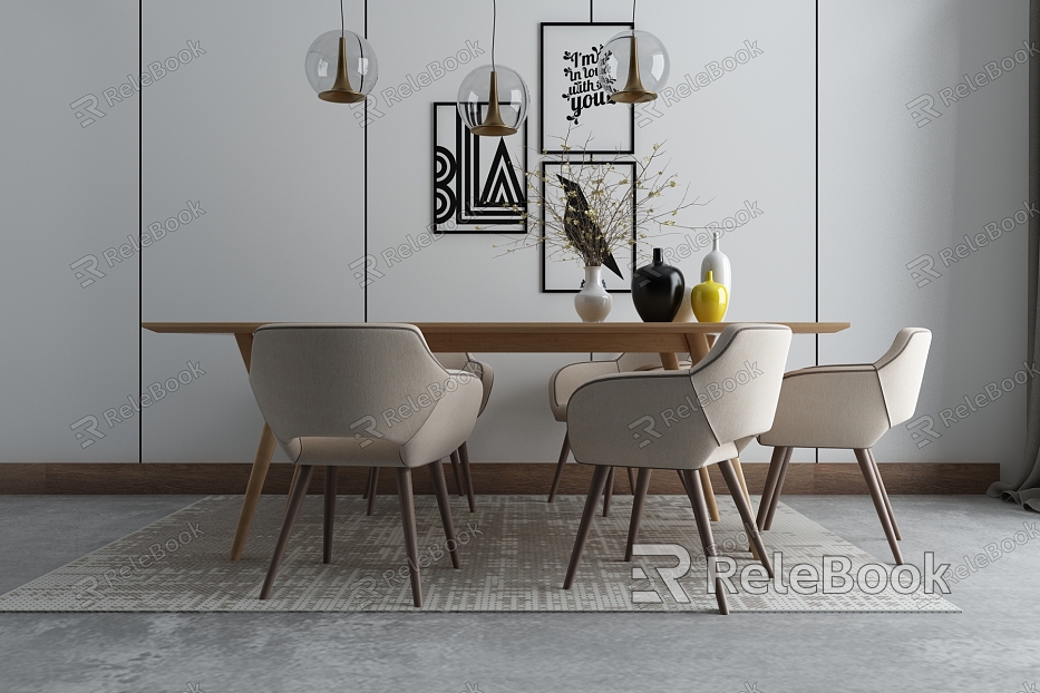 Nordic Dining Table and Chair Combination model