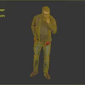 Man In Gray Jacket Blue Jeans And Red Shoes Standing Against Gray Background