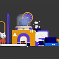 Colorful Commercial Equipment With Purple Target Board Orange Structure And Transparent Dome Interactive Figures
