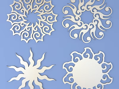 White Laser Cut Wall Decor with Various Intricate Floral and Sun Pattern Designs 3d model