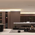 Modern Luxury Open Living And Dining Room With Comfortable Leather Sofa And Panoramic City View