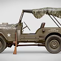 Vintage Military Green Utility Vehicle With Open Top Camouflage Canvas And White Star Emblem
