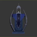 Blue Decorative Lantern Structure With Spiked Frame Fabric And Glowing Top