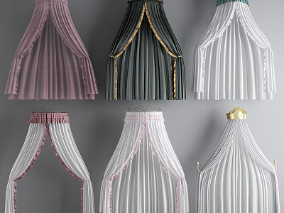 Elegant Bed Canopy Collection in Pink Green White with Ruffled Edges for Bedroom Decor 3d model