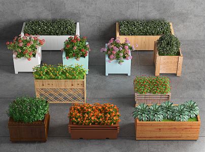 Modern flower box flower box potted plant outdoor flower bed outdoor flower box landscape flower box flowers potted flower box combination 3d model