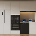 Modern Kitchen Interior Featuring White Cabinets Black Appliances Stove And Kettle