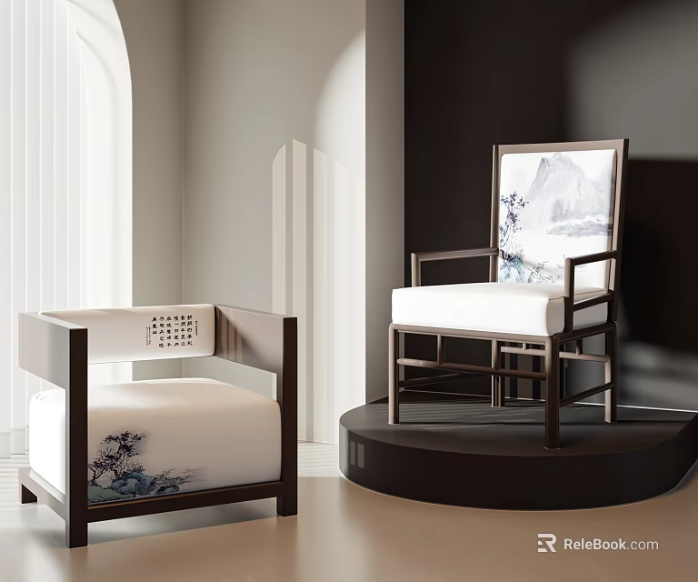 Elegant Modern Accent Chair With Wooden Frame And Floral Print Cushion In Living Room Interior 3d model 