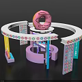 Vibrant Donut Themed Exhibition Booth With Circular Structure And Colorful Decor