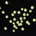 Glowing Fireflies Flying In Dark Night Sky With Bright Bioluminescent Lights
