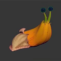 Banana Shaped Snail Creature With Green Antennae Purple Eyes Yellow Peel Shell And Peeled Body