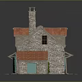 Traditional Country Cottage With Red Roof Stone Walls Chimney Green Shutters And Small Porch