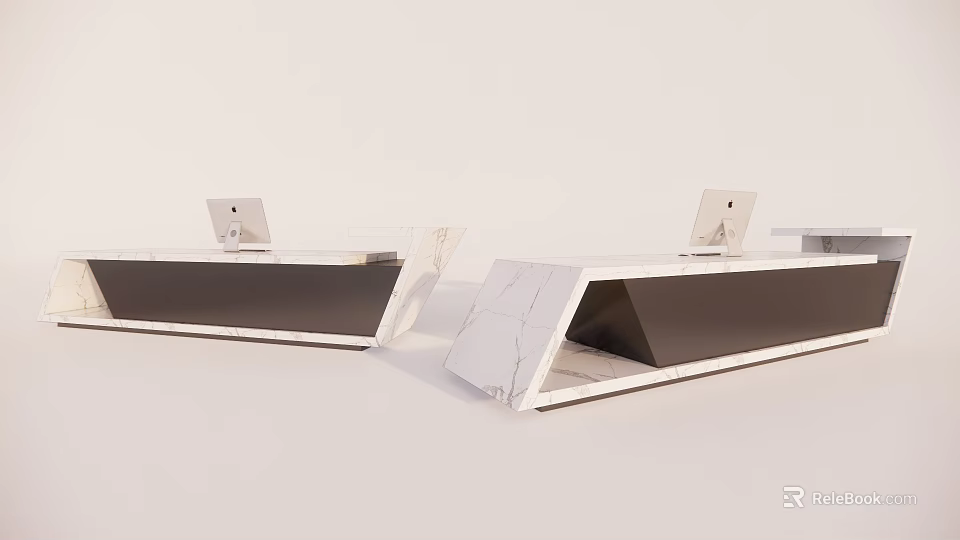 Modern Reception Desks With White Marble Surfaces And Laptops On Top 3d model