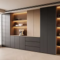 Modern Minimalist Full Wall Wine Cabinet With Built In LED Lights And Large Storage Space