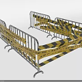 Metallic Temporary Barriers With Yellow Black Warning Tape And No Cross Signs