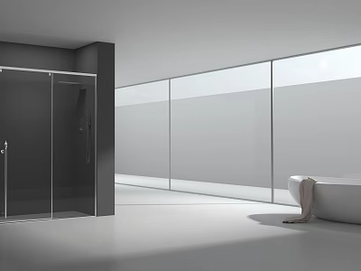 Modern Bathroom With Glass Shower Large Windows And Freestanding Tub 3d model