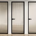 Three Modern Interior Doors With Black Frames And Various Glass Textures In Home Design 3d model