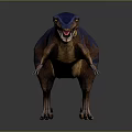 Detailed Blue And Brown Predatory Dinosaur 3D Model With Open Mouth Standing Pose