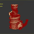 Yellow Spiral Castle Sculpture With Elephant Head Tower Steps And Glossy Surface