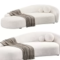 Modern Sectional Sofa in White and Brown with Cozy Throw Blanket and Decorative Pillows